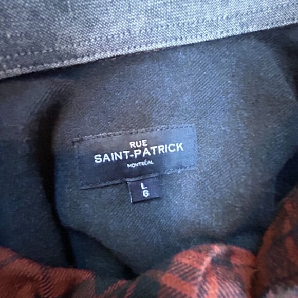 RUE Saint-Patrick Men's Button Down Long Sleeve Plaid Flannel Shirt Red Large - Picture 3 of 9